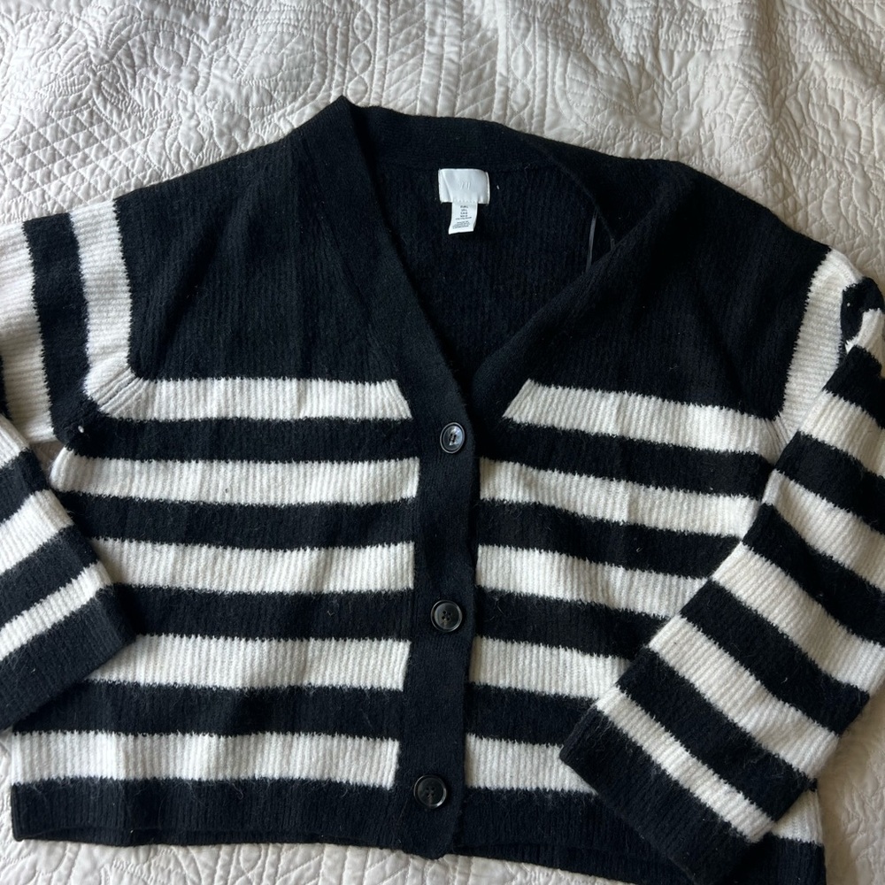 H&M Black and White Striped Cardigan